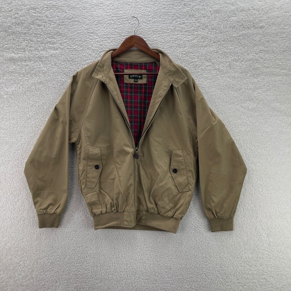 Orvis Jacket Mens Small Beige Lightweight Bomber Plaid Lining Preppy Golf Luxury